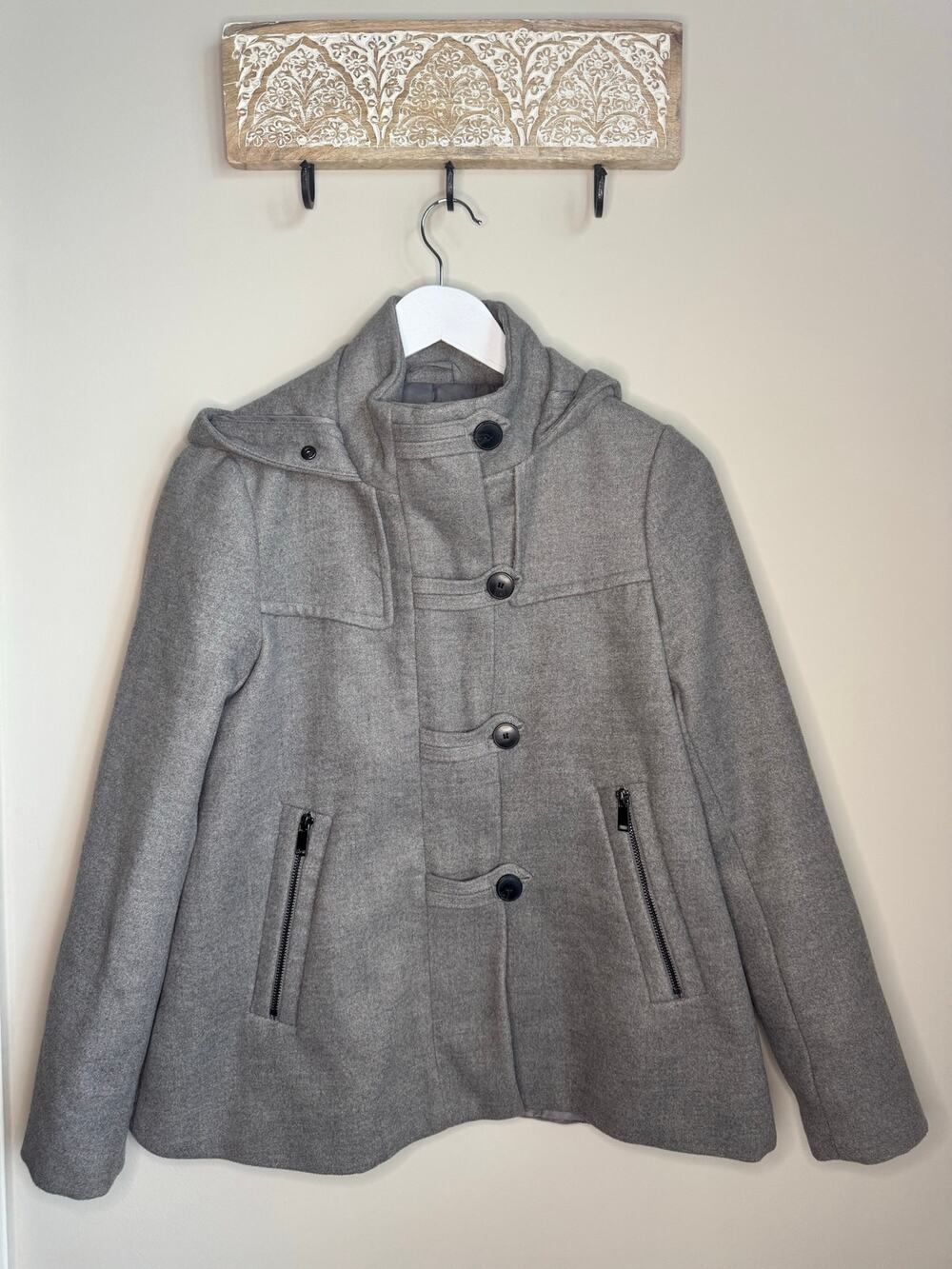 Zara Basic Hooded Gray Peacoat sz S